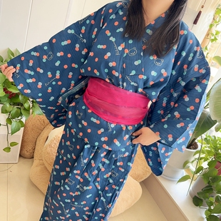 品牌单小熊日本和服女浴衣和风抗皱全棉振袖长袍赏樱拍照送腰带