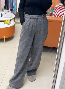 撤柜捡漏女装胖mm显瘦高端羊毛高腰休闲直筒拖地阔腿裤女