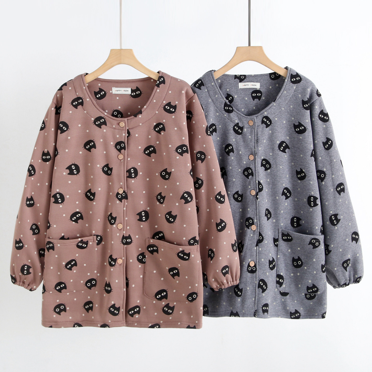 日单正品猫咪加绒保暖开襟纽扣防污正穿大人罩衣大码带袖工作围裙,家庭/个人清洁工具,围裙,淘宝优惠券,粉丝福利购,淘宝优惠卷