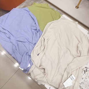 日单新款半高领打底衫女修身内搭针织薄透纯色长袖洋气百搭上衣