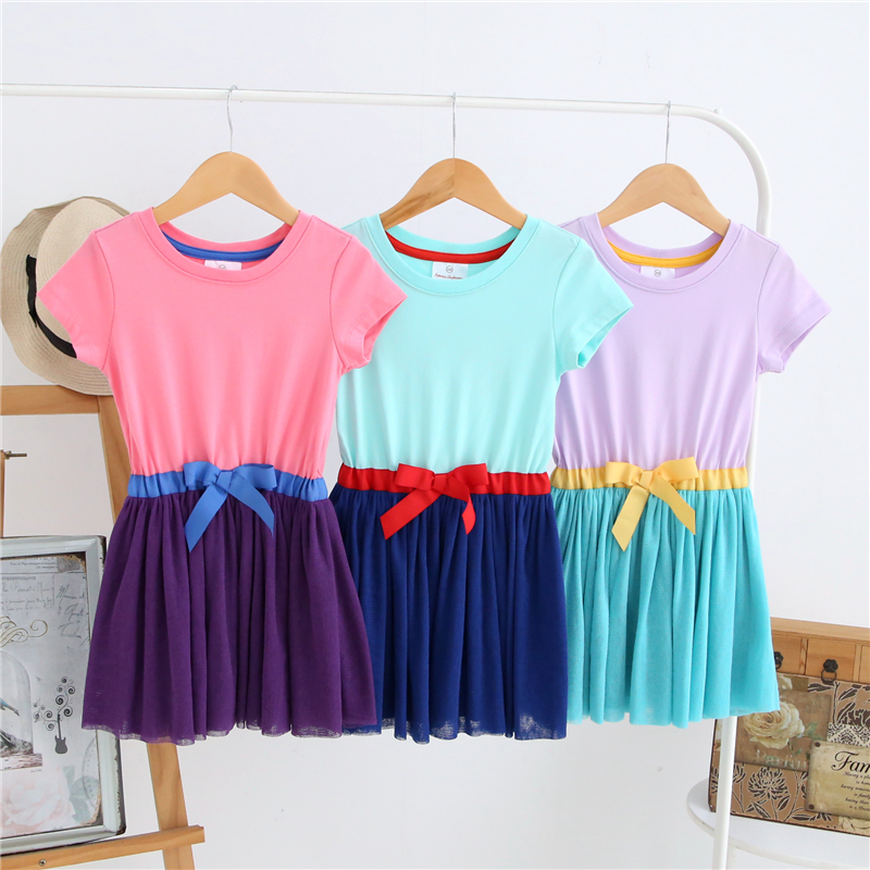 美国原单女童全棉短袖蝴蝶结甜美双层纱裙连衣裙亲子装90-160