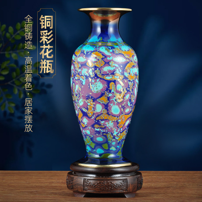 彩铜唐三彩花瓶摆件中式高档花瓶摆设家居客厅酒柜会议室装饰品