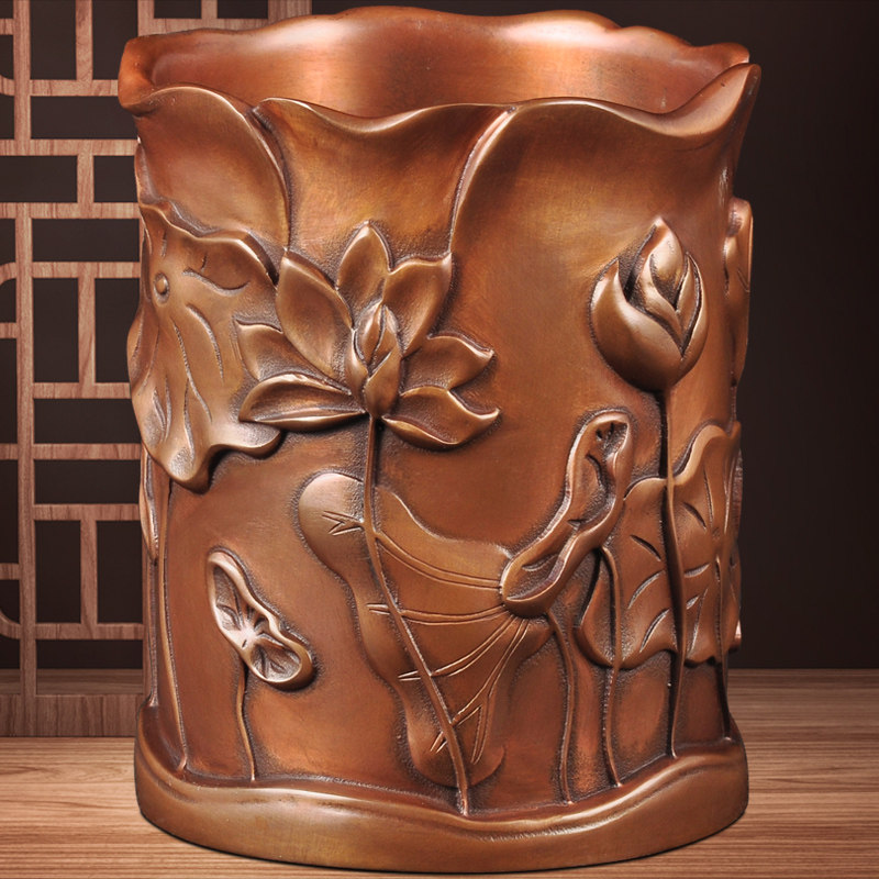 紫铜荷花笔筒摆件铜笔筒送老师同事退休礼品家居书房办公室装饰品