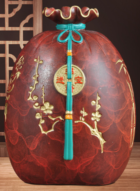 中式钱袋铜福袋摆件招财聚宝盆花瓶家居客厅储蓄罐收银台装饰品