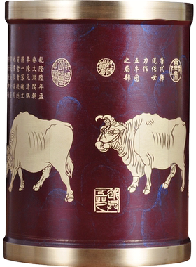 五牛书房笔筒吉来宝铜招财