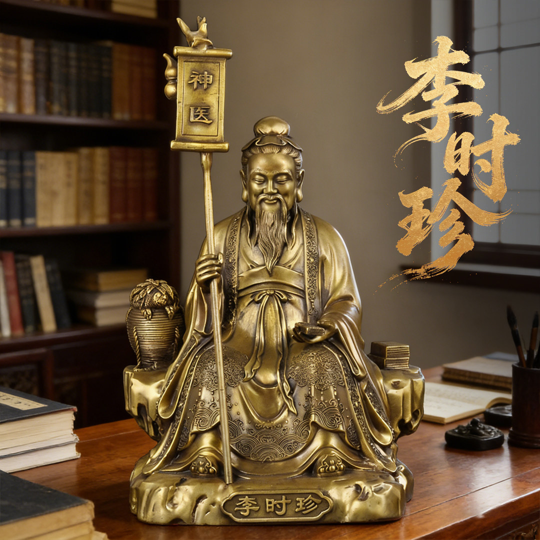 黄铜名医李时珍像摆件医圣药王爷铜像中药养生馆药店供奉名医神像
