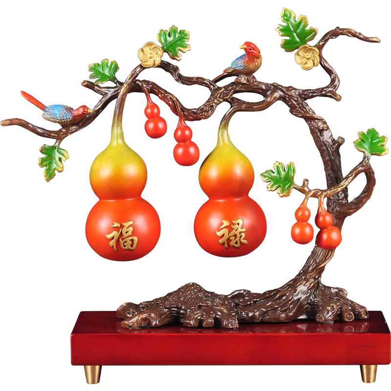 彩铜福禄双喜葫芦摆件双喜临门铜