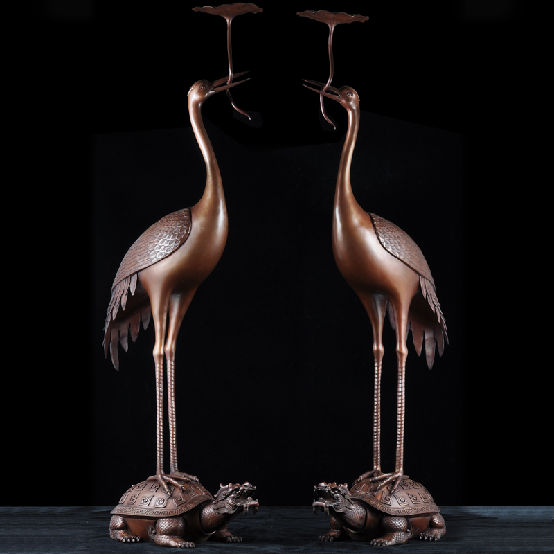 紫铜龟鹤摆件一对特大号