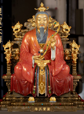 台湾黄铜珐琅彩灵宝天尊神像三清道祖摆件上清像家用佛堂道观供奉