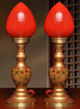 黄铜珍珠红多彩波灯LED供佛灯一对佛堂寺庙长明灯财神关公仙家灯