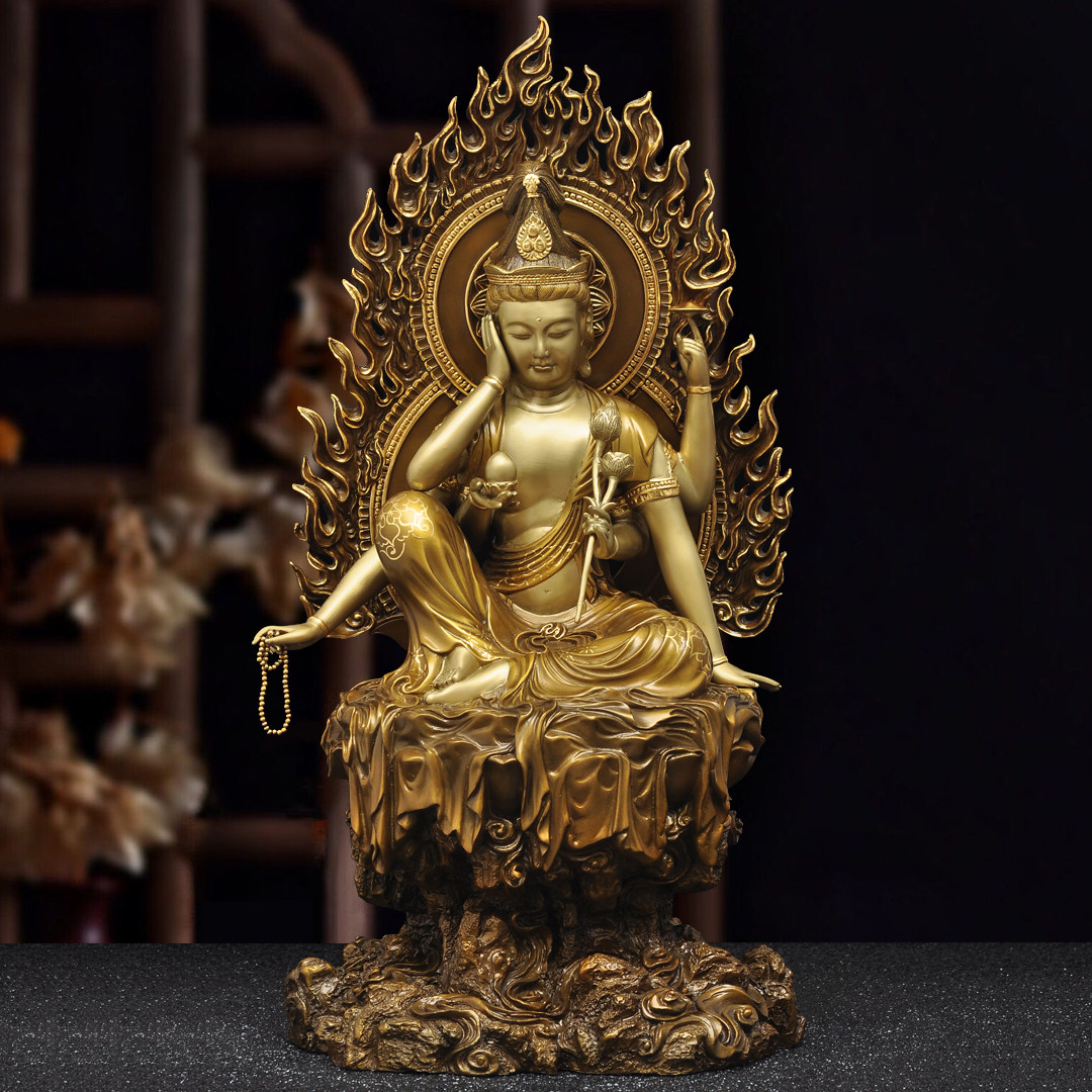 黄铜如意轮观音坐像摆件南海观世音菩萨家用寺庙佛堂供奉观音像