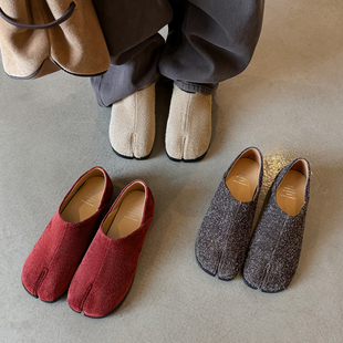 mi失麋鹿【鹿蹄穆勒鞋】平底一脚蹬分趾鞋女秋冬软底美拉德单鞋女