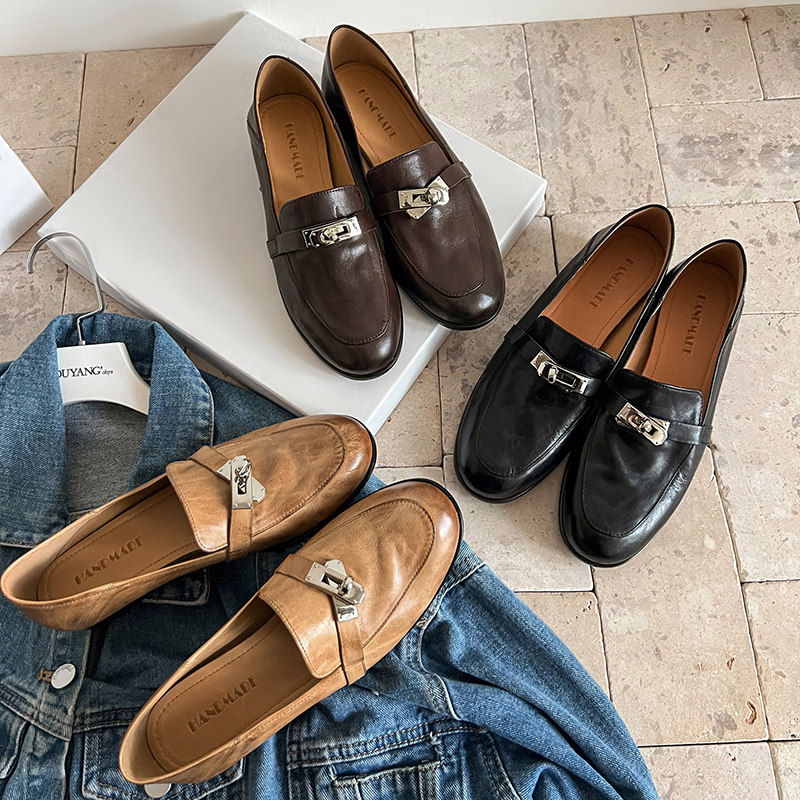 水洗头层牛皮手工乐福鞋经典锁扣英伦风小皮鞋做旧低跟单鞋女复古,女鞋,乐福鞋（豆豆鞋）,淘宝优惠券,粉丝福利购,淘宝优惠卷