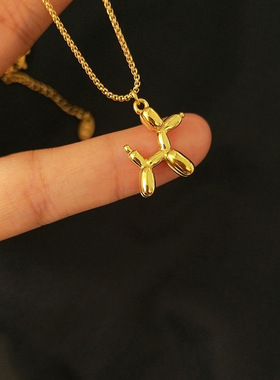 可爱气球空气狗锁骨链小狗仙女款项链钛钢电镀18k金项链女