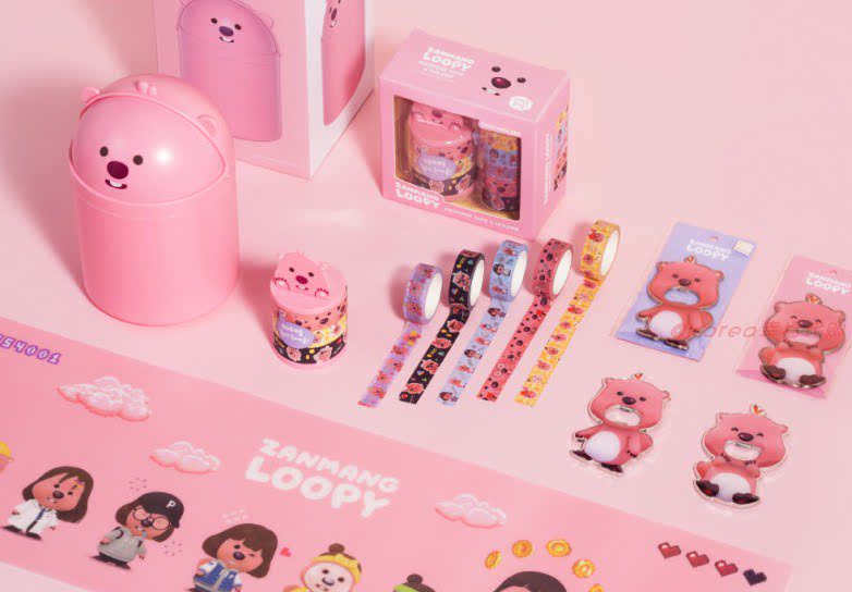 韩国代购正品 ins玩具公仔玩偶pororo的好朋友露比垃圾桶胶带貼紙