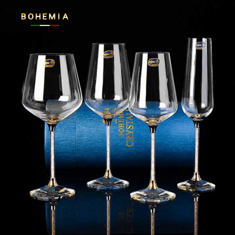 捷克进口BOHEMIA水晶玻璃镶金钻红酒杯桶装高脚杯香槟杯葡萄酒杯