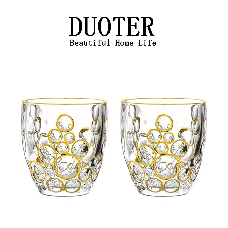 Duoter描金珠点水晶威士忌杯创意简约洋酒杯轻奢水杯啤酒杯果汁杯