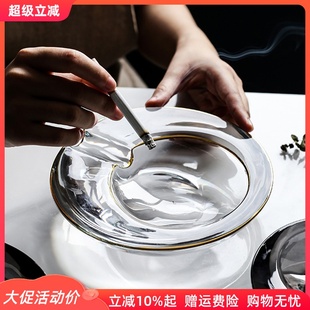 创意水晶玻璃烟灰缸 家用客厅办公室雪茄烟缸礼品 描金烟灰缸 个性