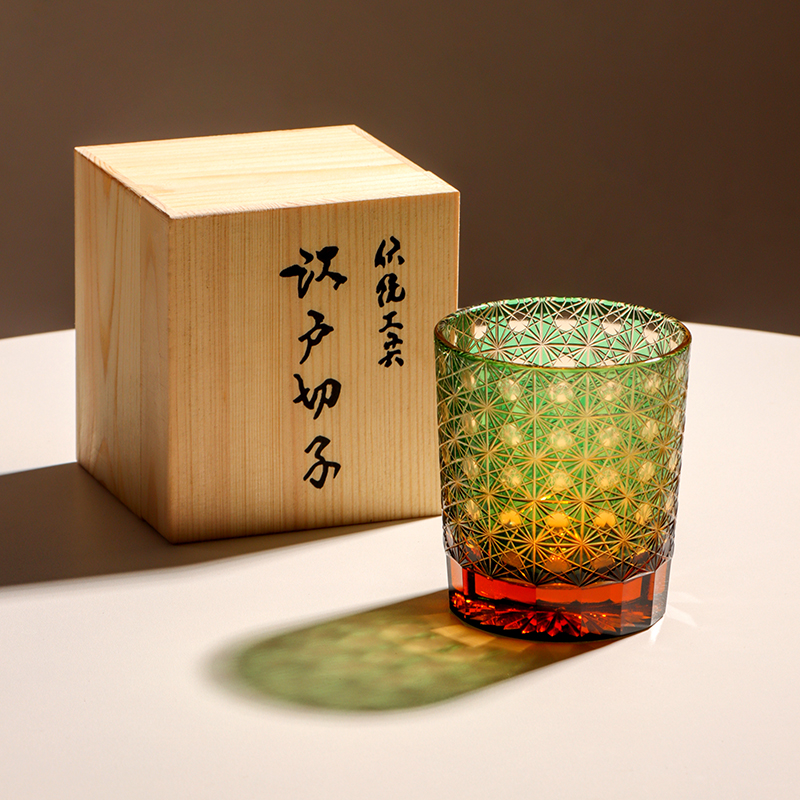 日式手工雕刻威士忌酒杯高档洋酒杯古典蓝色切子杯水晶玻璃烈酒杯