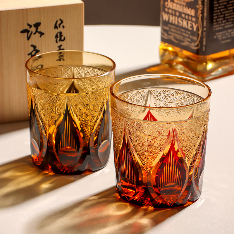 日式江户切子手工雕刻威士忌杯高端洋酒杯水晶玻璃冷水玻璃杯礼盒