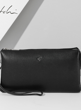 沙驰男士包包头层牛皮手包商务休闲真皮手抓包气质手拿包