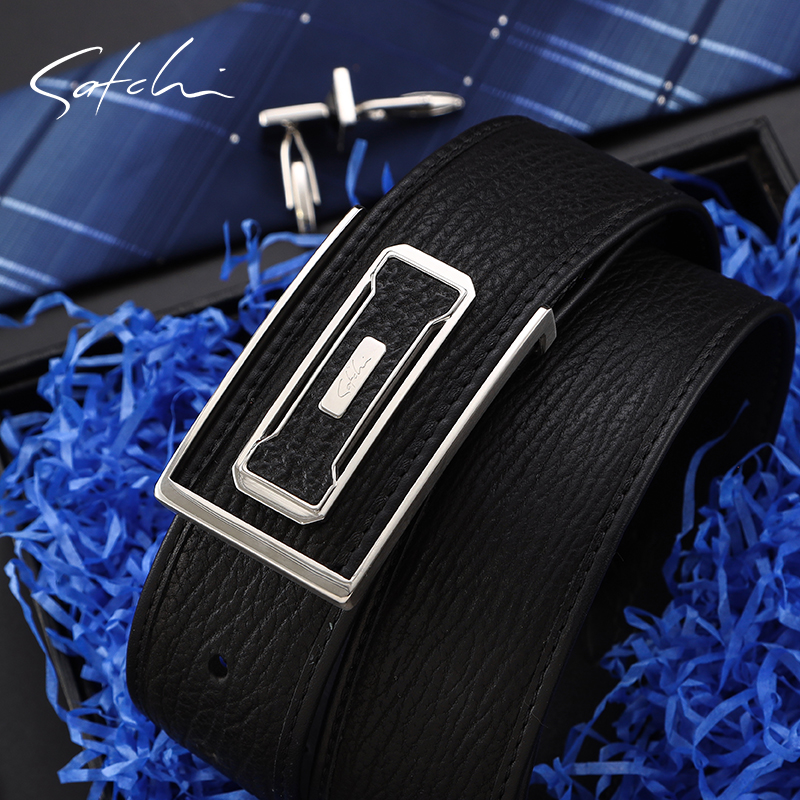 沙驰皮带男真皮商务时尚腰带休闲简约高品质正品鲨鱼皮不锈钢裤带