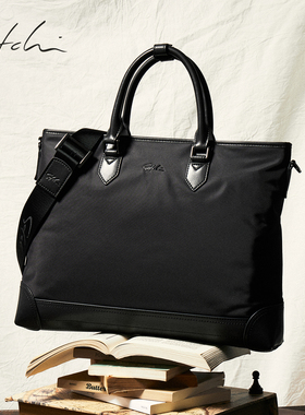 沙驰男包手提包时尚休闲耐磨耐用男士公文包商务大容量单肩斜挎包