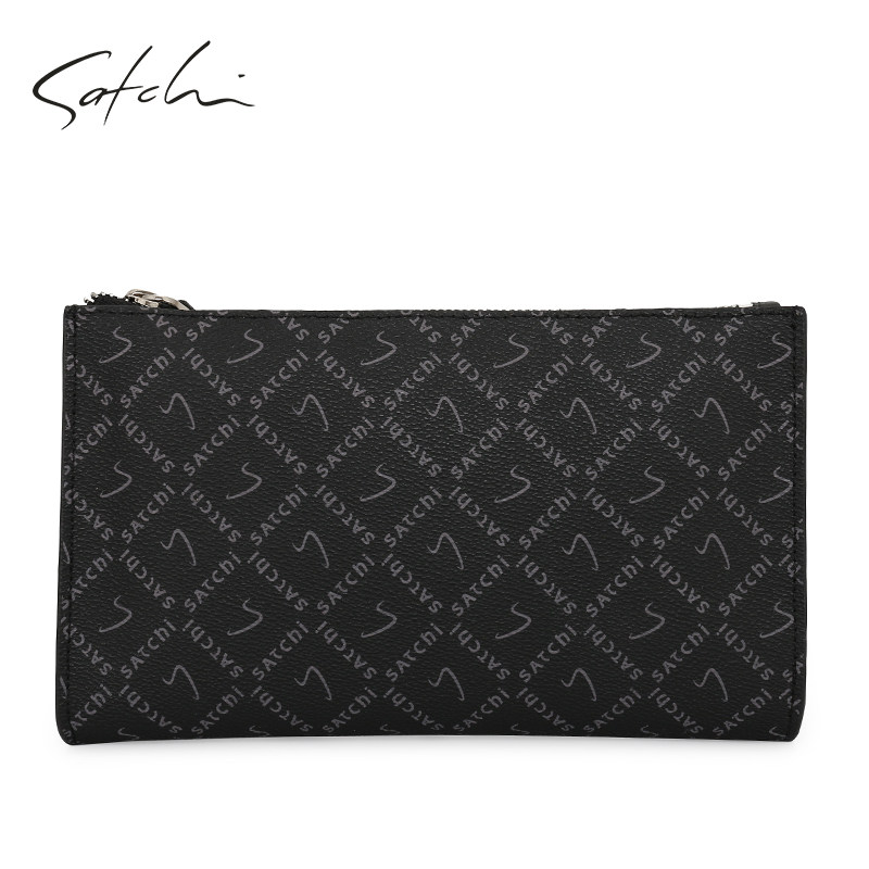 沙驰男包真皮商务时尚多卡位手包新款休闲百搭经典印花男士手拿包