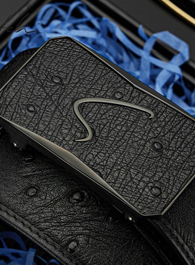 沙驰男士腰带真皮品牌正品自动扣皮带2026新款高档商务鸵鸟皮裤带