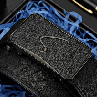 沙驰男士腰带真皮品牌正品自动扣皮带2026新款高档商务鸵鸟皮裤带