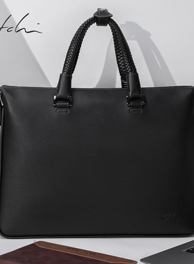 沙驰公文包男士头层牛皮单肩斜挎手提包品牌高端大容量电脑包