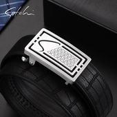 沙驰皮带男士 自动扣腰带 带潮流青年鹿皮正品 真皮休闲时尚 不锈钢裤