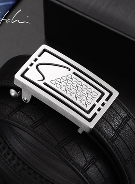 沙驰皮带男士真皮休闲时尚不锈钢裤带潮流青年鹿皮正品自动扣腰带