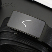 沙驰男式 腰带质感头层小牛皮商务外穿自动扣皮带日常百搭