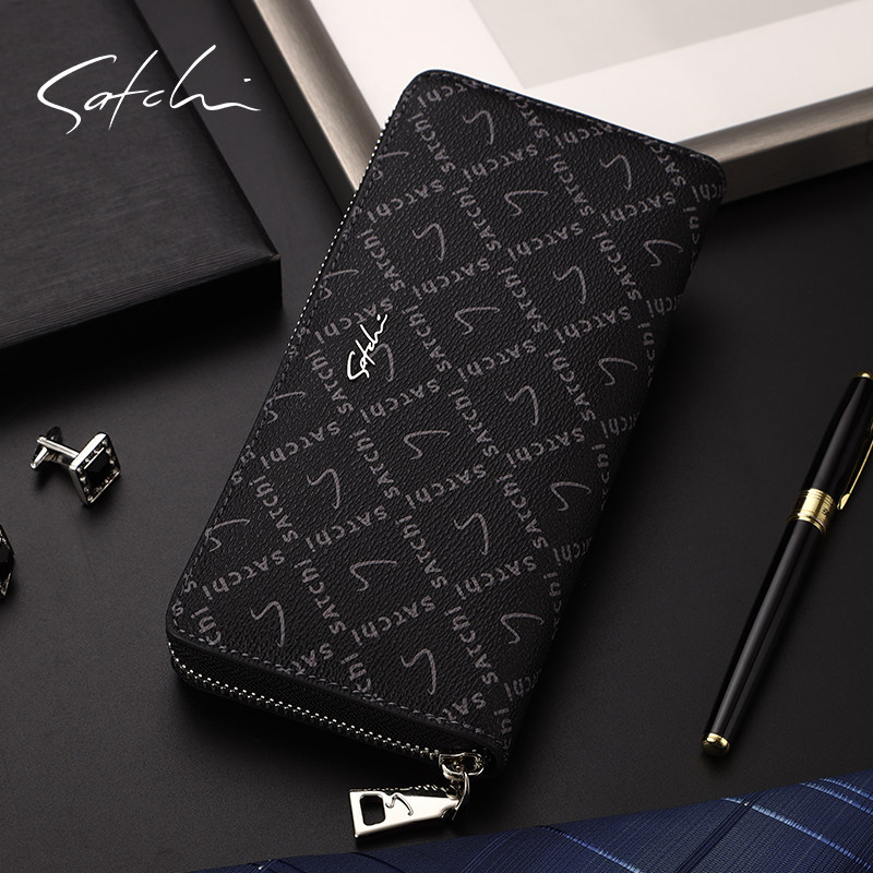 沙驰男包商务休闲青年PVC手包欧美时尚青年多卡位大容量手拿包潮