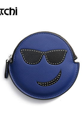 沙驰真皮时尚休闲拉链包 潮流Emoji卡通表情包挂件零钱包包