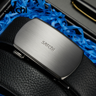 沙驰皮带男商务时尚 带礼物送爸爸 真皮青年自动扣腰带头层牛皮裤