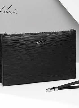 沙驰真皮手包男士头层牛皮信封包男休闲大容量高端软皮手拿包