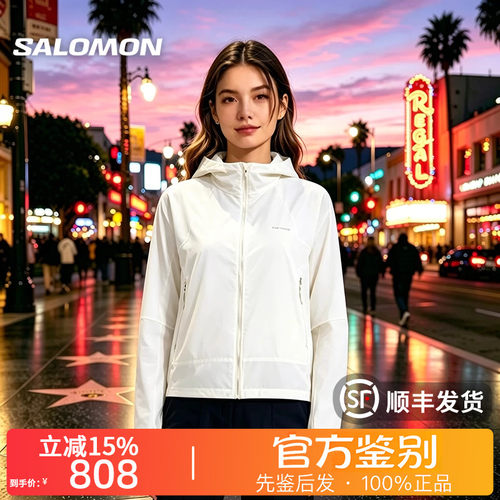 SALOMON萨洛蒙OUTWIND户外运动防风纯色连帽户外徒步夹克女C27619