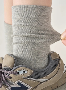 灰色袜子女2025新款爆款纯棉中筒袜春夏季薄款白色无骨月子堆堆袜