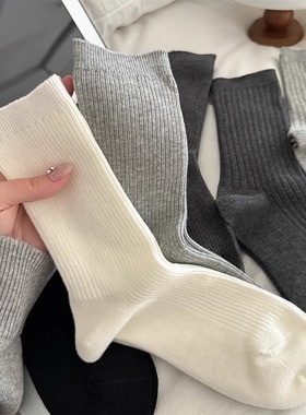 袜很哇塞~白色袜子女中筒袜秋冬季纯棉网红韩版长袜女灰色堆堆袜