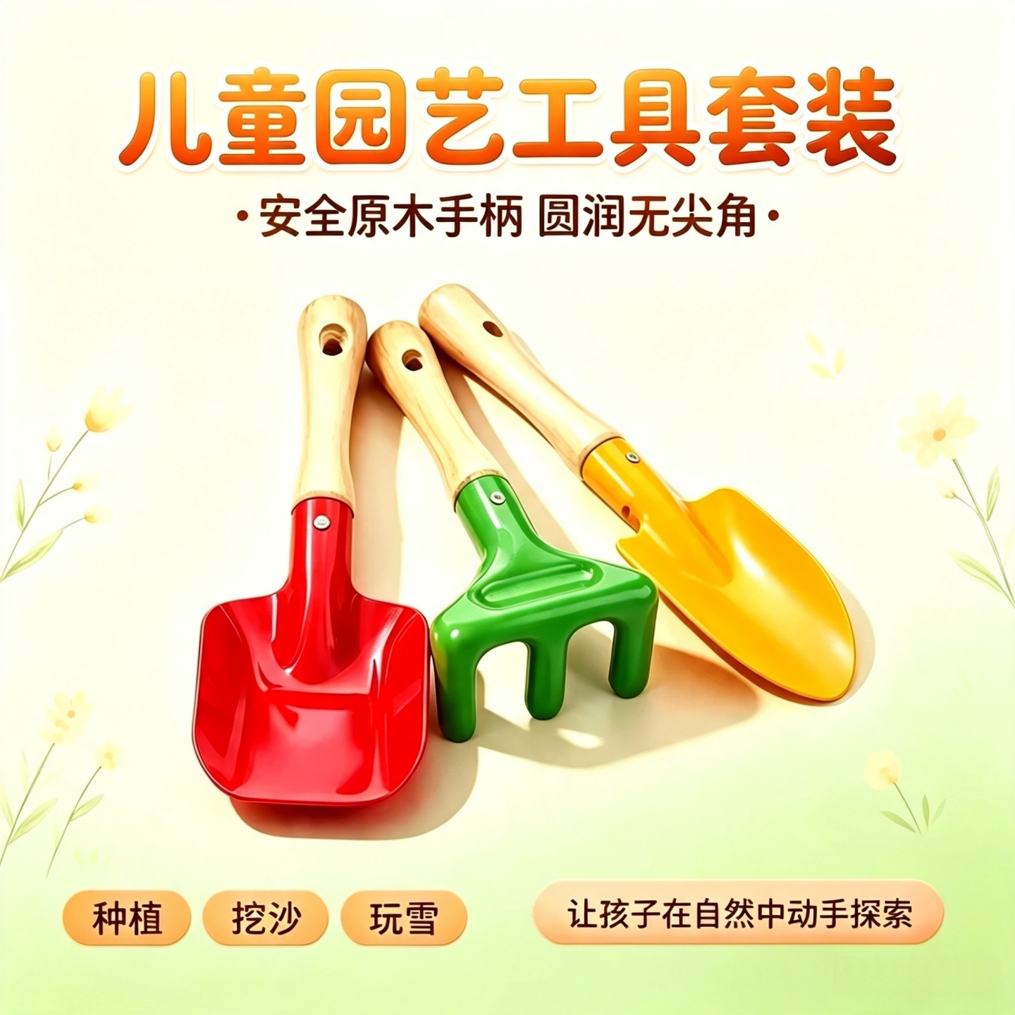 沃施儿童园艺铲子套装幼儿园种花铲多肉盆栽种植工具宝宝挖沙玩具