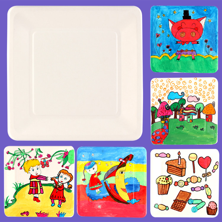 正方形空白纸盘幼儿园绘画材料儿童diy手工制作画画一次性纸盘子