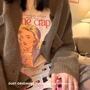 米杏色圆领短袖 2025duet原创 crap复古漫画风格 the T恤 cut