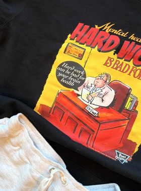 duet原创 hard work黑色圆领薄绒宽松休闲卫衣