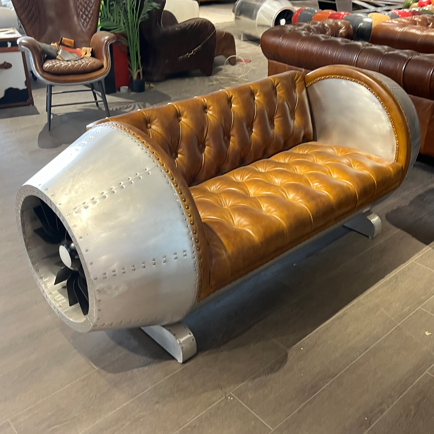 航空工业风复古油蜡皮沙发飞机引擎扶手loft工业风拉扣椅真皮沙发