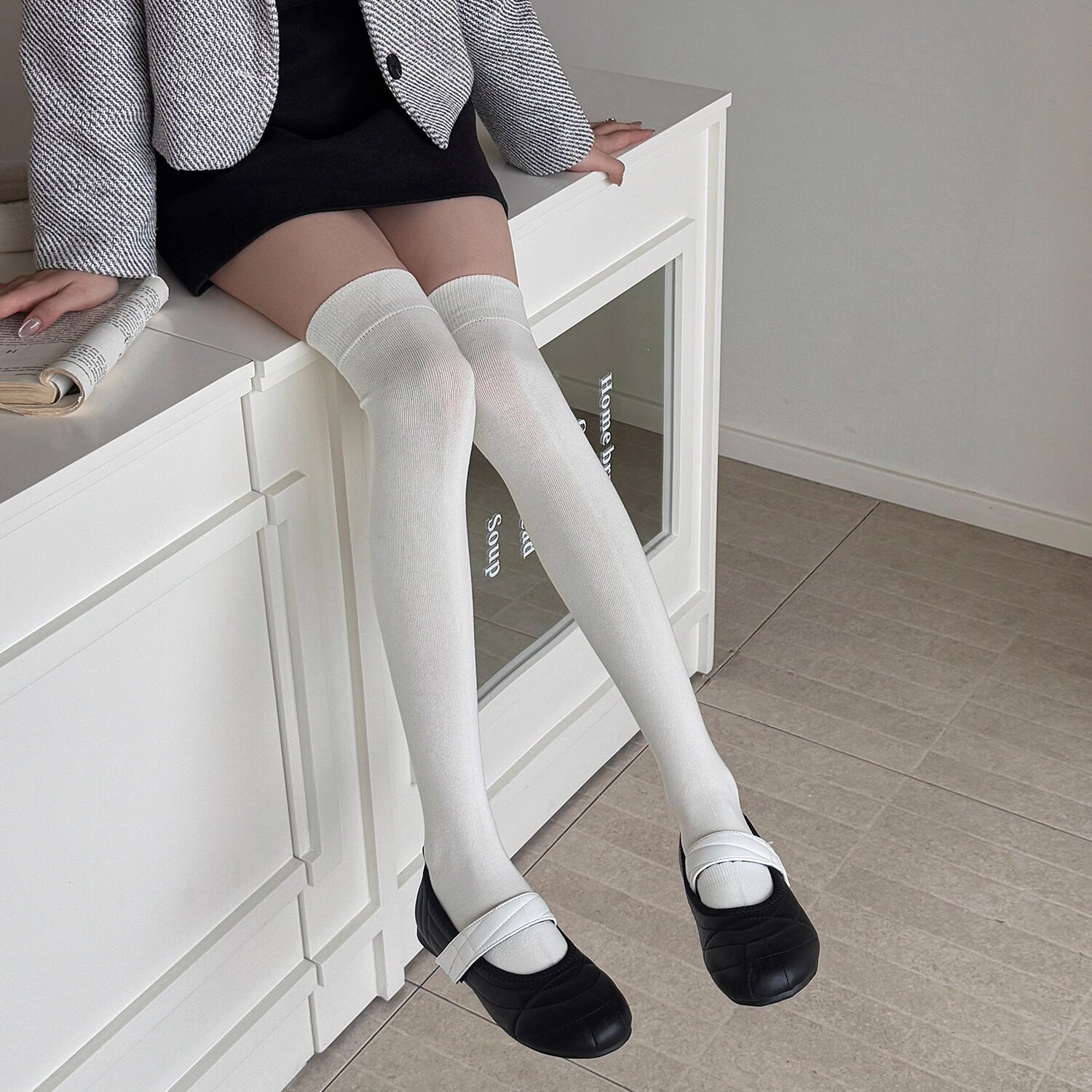 简单纯色长筒过膝女袜素色日常穿搭百搭高筒膝盖袜网红款显瘦美腿