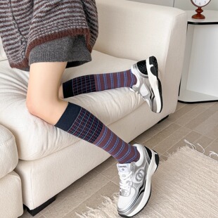 复古条纹变奏小腿袜彩色长筒袜子女ins潮网红款堆堆显瘦美腿秋冬
