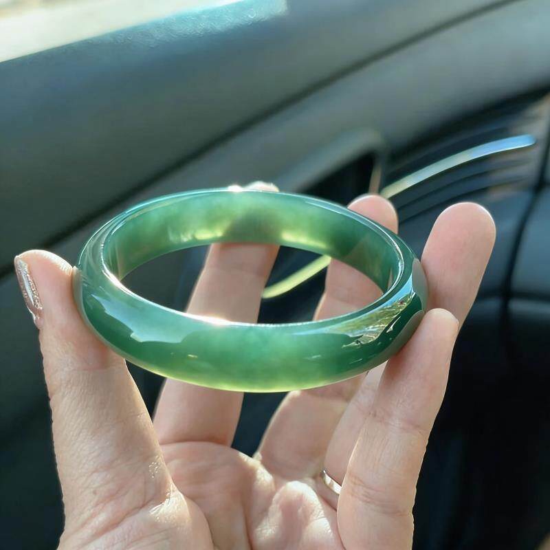 “琼波沐霜”高端缅甸翡翠玉手镯子冰种女款半山水送礼处理