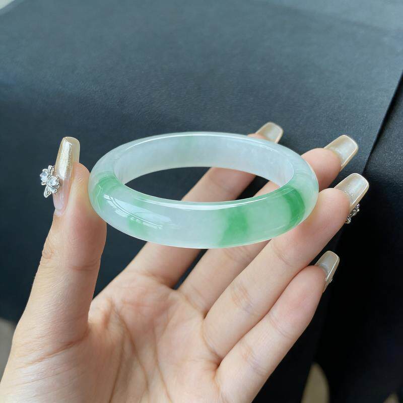 “琼烟凝霜”翡翠手镯玉手镯子女款半山半水真玉生日送女友处理